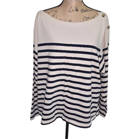 J. Crew Cropped boatneck T-shirt with buttons in mariner cotton Plus Size 2X - Picture 6 of 8